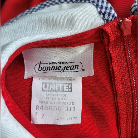 Vintage Bonnie‎ Jean Union Made Red White Peter Pan Collared Dress Size 7 - Picture 4 of 9